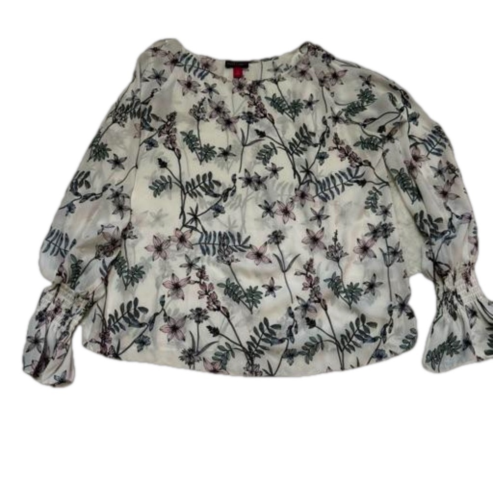 Vince Camuto Cold Shoulder White Floral Blouse Top Size XS Gathered at Wrist NEW - Picture 3 of 16